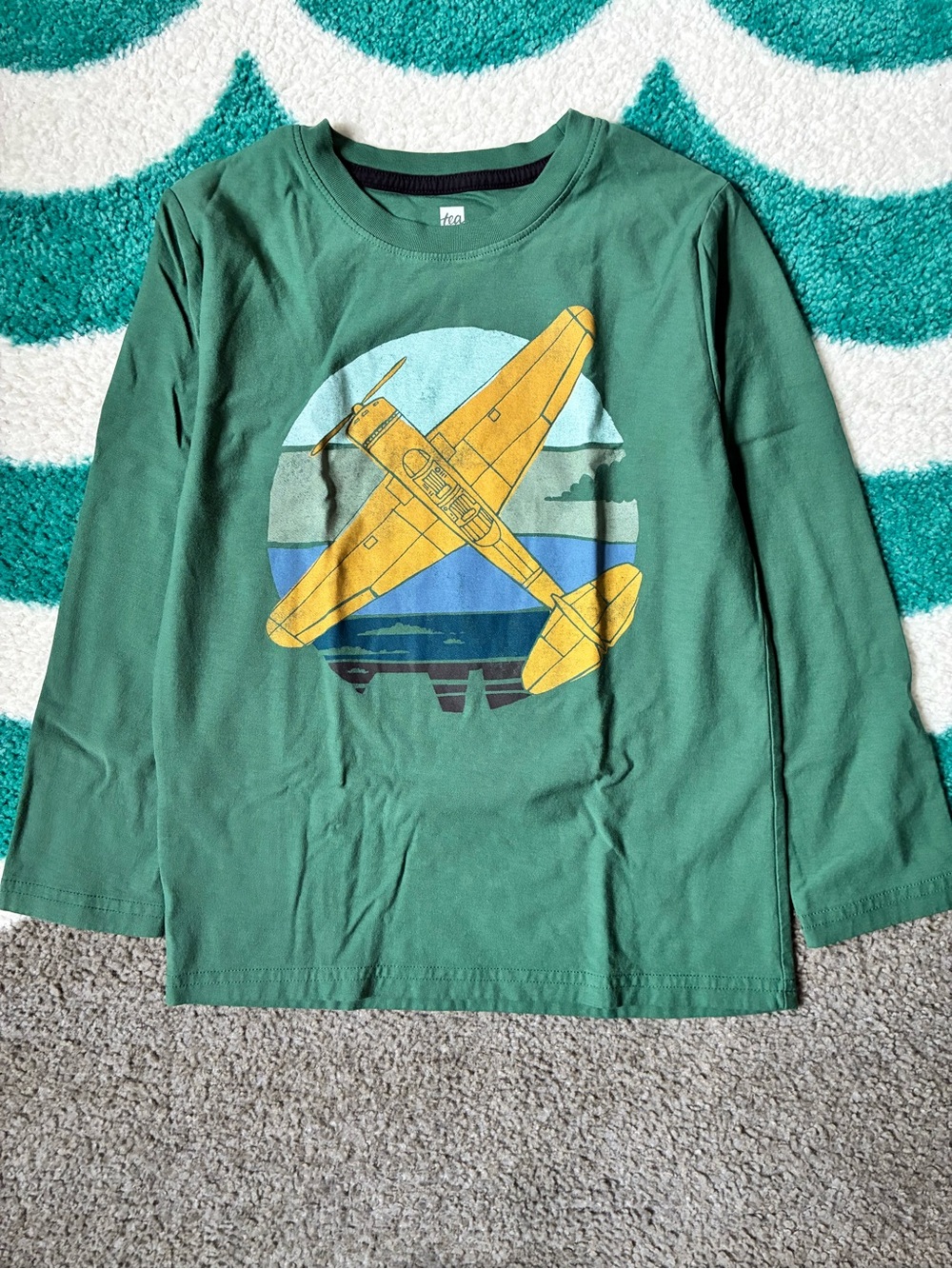 Tea Collection Airplane Graphic Tee (Green/Yellow) Size 8